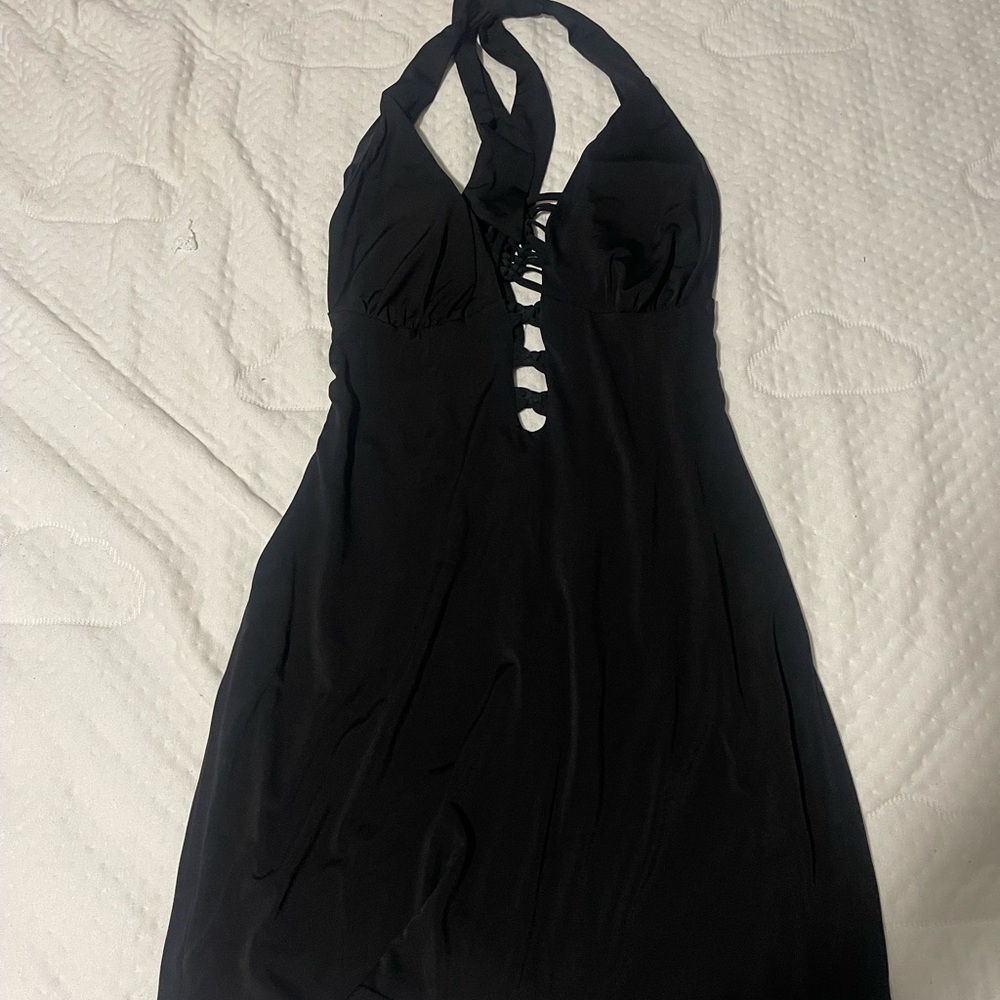Open Back Black Halter Dress